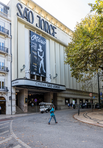 Lisbon, Portugal - 9 August 2019: Entrance to Sao Jorge cinema on Avenida da Liberdade in Lisboa