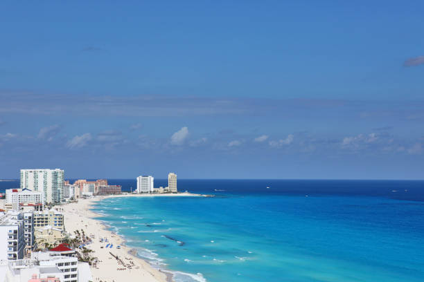 Hotels along waterfront in Cancun, Mexico