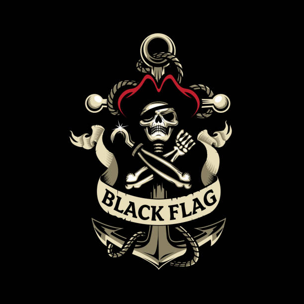 Skull Pirate and Anchor Skull Pirate and Anchor. vector illustrationpirate or black flag theme clip art of pirate skull tattoo designs stock illustrations