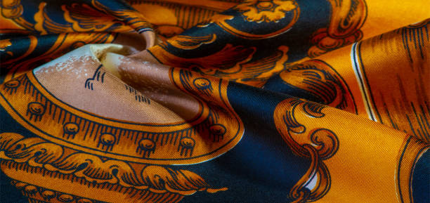 istock Silk fabric with gothic pattern. I would be glad to be surrounded by these rich silk gothic prints of rich black and gold shades This set is also well suited for a vampire lair or a romantic boudoir 1171244975