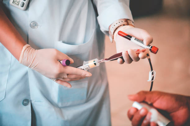 donating blood for transfusions : blood donation and blood donor,  hemolytic transfusion bank concept. - anemia imagens e fotografias de stock