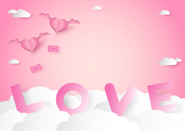 istock pink heart shape with wings and love word  over cloud vector background, love concept, space for text or message design 1171249953
