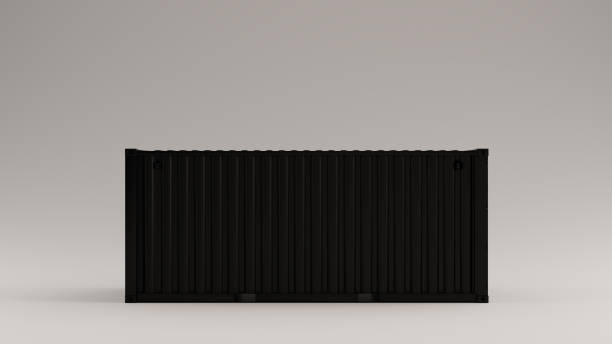 black intermodal cargo container side view - black backgound imagens e fotografias de stock