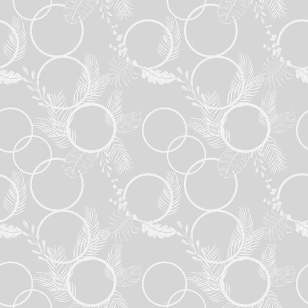 istock tropical palm leaves and circles seamless floral pattern hand drawn leaves 1171259780