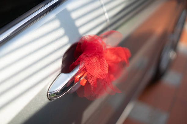 Wedding car decoration red ribbon