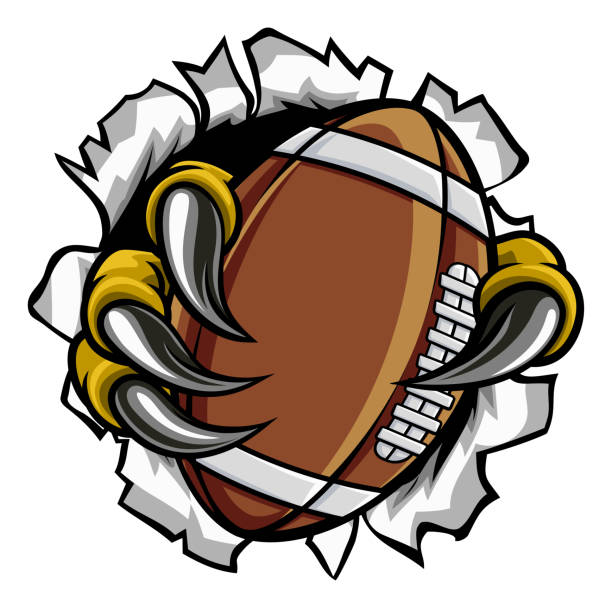 Football Ball Eagle Claw Talons Tearing Background Eagle, bird or monster claw or talons holding an American football ball and tearing through the background. Sports graphic. talon stock illustrations