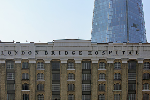 London Bridge Hospital, London 2019.  The Hospital is situated on the South bank of the river thames and is a private hopital with un-rivalled healthcare, it opened in 1986 and expanded in 2006
