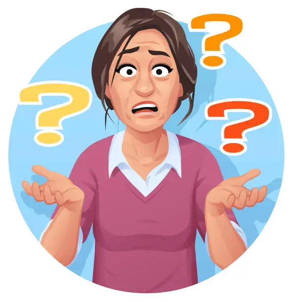 Vector illustration of Confused Woman Having Questions