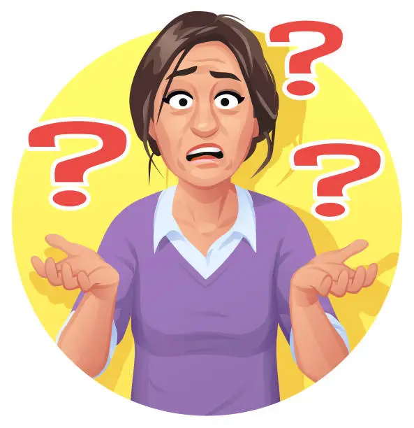 Vector illustration of Confused Woman Shrugging Her Shoulders