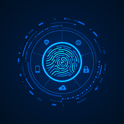 concept of cyber security, fingerprint with digital technology theme