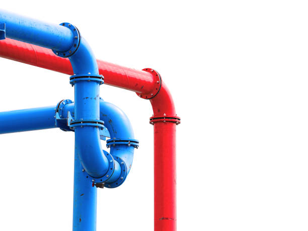 Interlacing pipes. Blue and red tubes isolated on white background