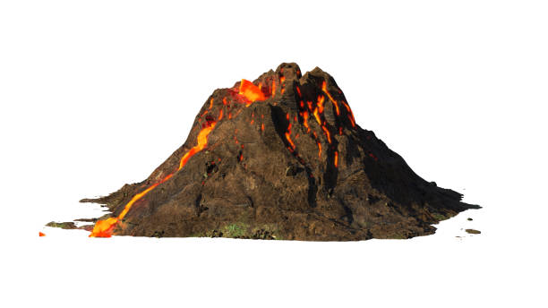 istock volcanic eruption, lava coming down a volcano, isolated on white background (3d science rendering) 1171284617