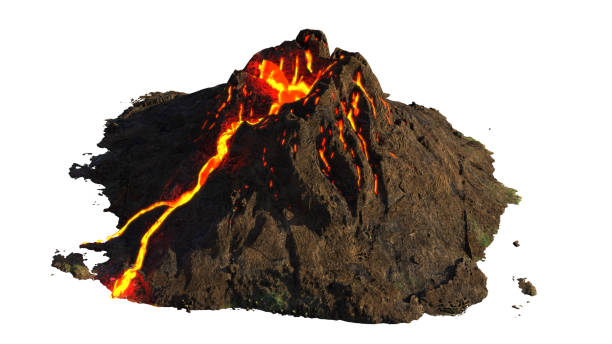 istock volcanic eruption, lava coming down a volcano, isolated on white background 1171284665