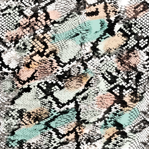 illustrazioni stock, clip art, cartoni animati e icone di tendenza di pelle di serpente moderna per stampare motivo colorato - snakeskin snake print python