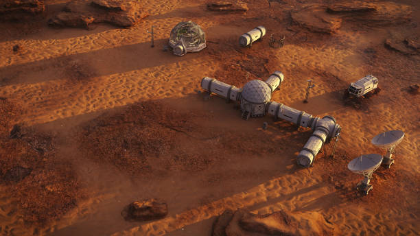 istock habitat on Mars, base in desert landscape on the red planet (3d science illustration) 1171285643