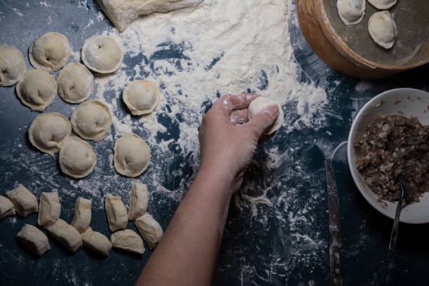 istock dumplings, dough, a plate of minced meat 1171287251