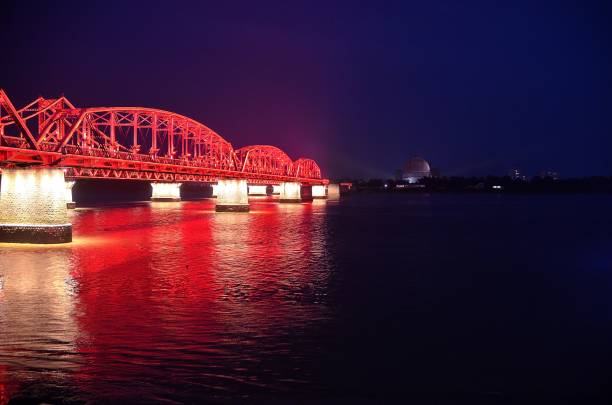 istock Sunset in Dandong over North Korea 1171289581