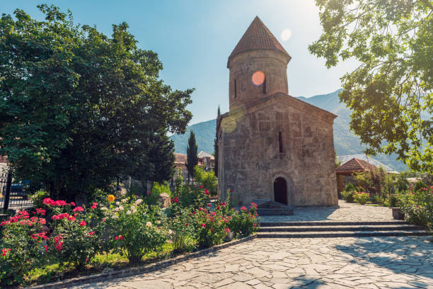 Ancient Albanian church in the Kish village, the city of Sheki stock photo