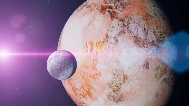 mundos alienígenas, planeta com lua no sistema solar distante (ilustração do espaço 3d) - observatório espacial kepler fotos - fotografias e filmes do acervo