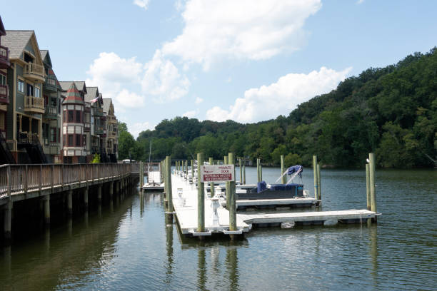 Occoquan, USA - August 8, 2019. Waterfront houses in historic Occoquan downtown, Virginia, USA