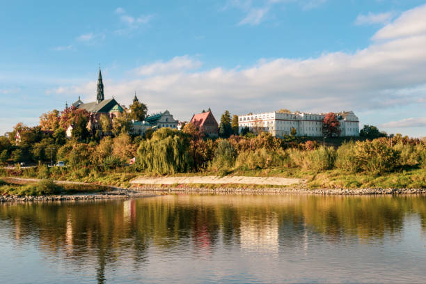 View from river to old town, daytime view, Krakow