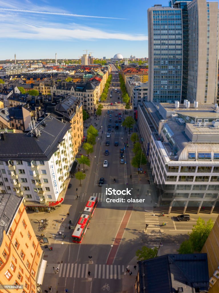 Central Stockholm seen from above, Gotgatan Bicycle Stock Photo