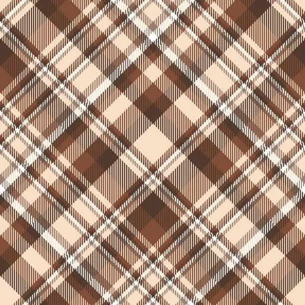 Vector illustration of Plaid check pattern in beige, brown and white. All over fabric texture print.