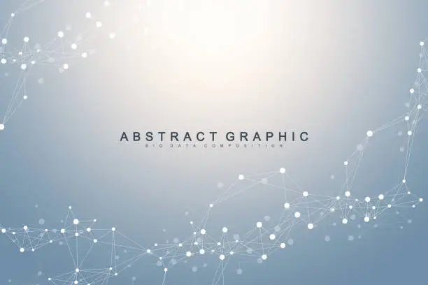 Vector illustration of Geometric graphic background molecule and communication. Connected lines with dots. Minimalism chaotic illustration background. Concept of the science, chemistry, biology, medicine, technology vector