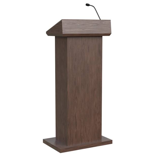 istock Wooden podium with a microphone 1171308689