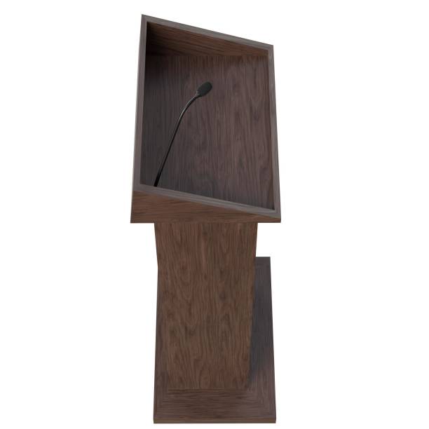 istock Wooden podium with a microphone 1171308770