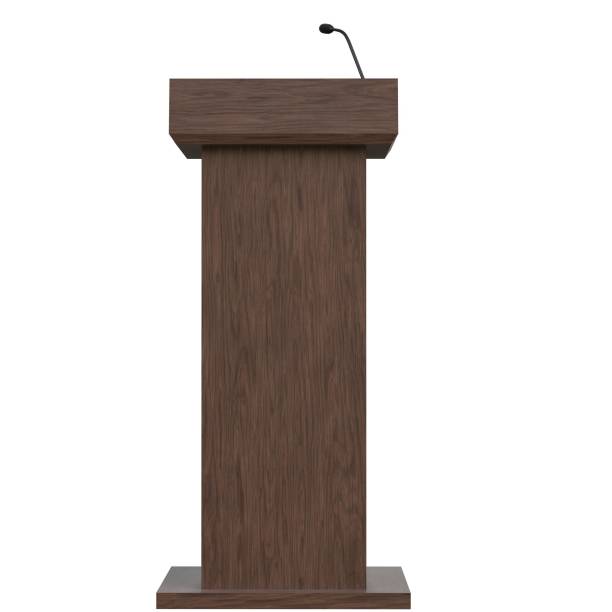 Wooden podium with a microphone 3D rendering illustration of a wooden podium with a microphone lectern stock pictures, royalty-free photos & images