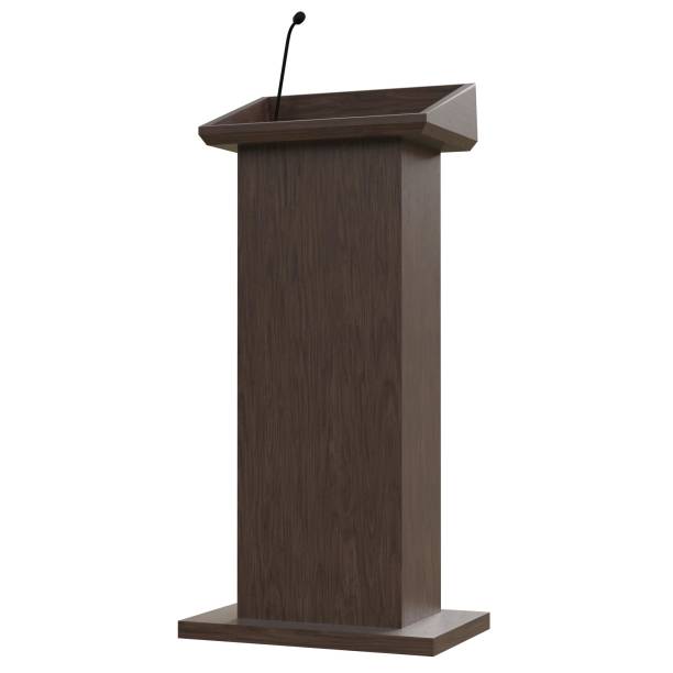 istock Wooden podium with a microphone 1171308782