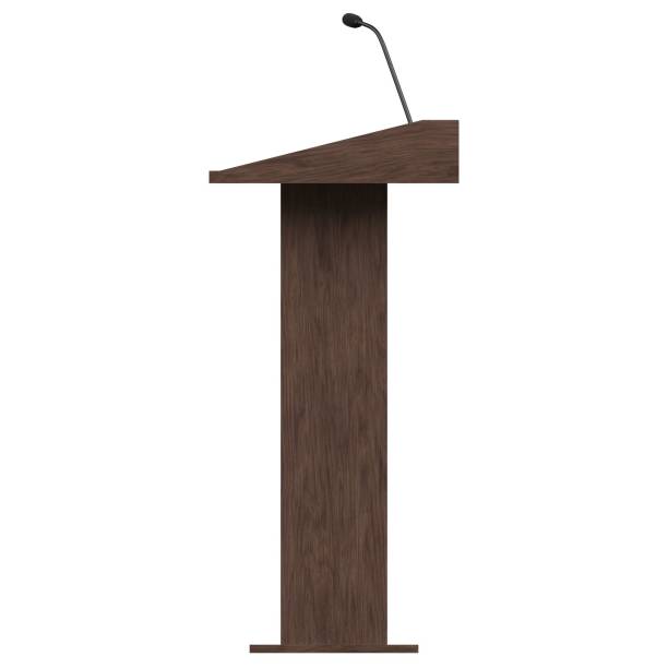 istock Wooden podium with two microphones 1171310062