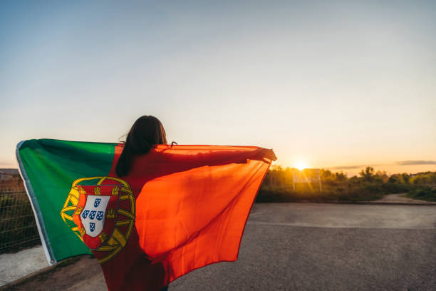 istock Portuguese flag at sunset 1171310097