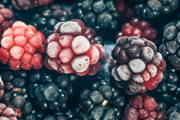 istock Close up fresh frozen blackberry background. Macro view. 1171311808