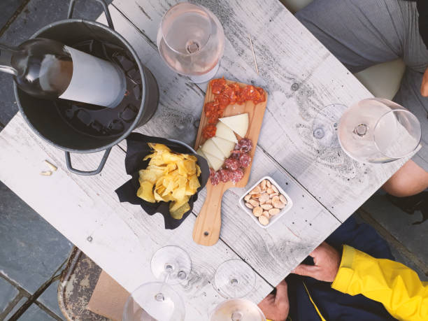 Wine and tapas on an al fresco dining table