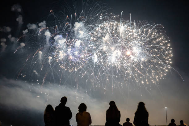 istock people look at the festive bright fireworks in the night sky 1171324224