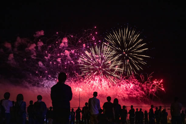 istock people look at the festive bright fireworks in the night sky 1171324237
