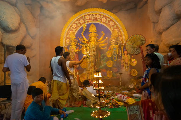 Sandhi Puja, Durga Puja festival stock photo
