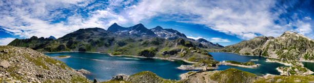 Panorama on the 7 laux lakes and the summits around it stock photo