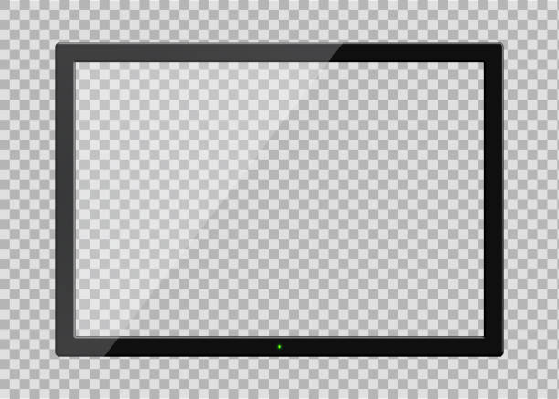 투명 한 배경에 유리 반사와 tv 화면입니다. tv 모니터 프레임에서 모형 스타일. 반사가있는 검은 색 lcd 플라즈마 스크린. tv 디지털 패널 플라즈마. 벡터 일러스트레이션 - tactile tablet computer stock illustrations