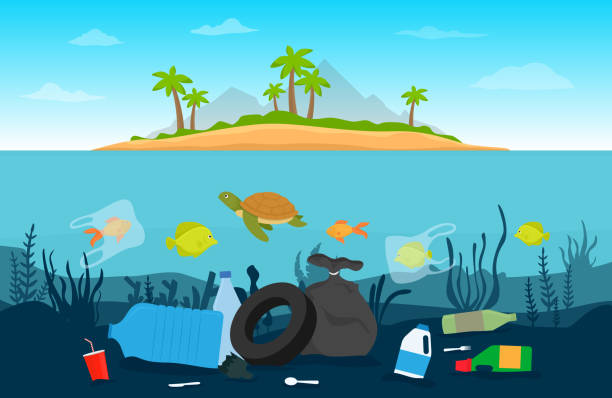 Ilustración de Basura Plástica De Contaminación En El Agua y más Vectores  Libres de Derechos de Isla - Isla, Mar, Basura - iStock