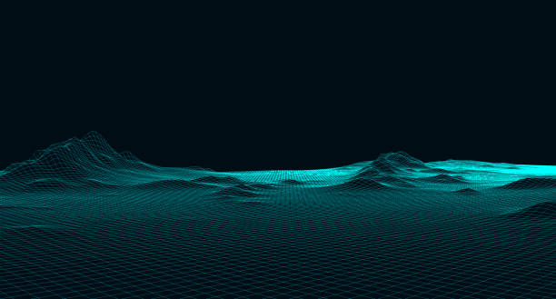 istock Abstract digital landscape with particles dots and stars on horizon. Wireframe landscape background. Big Data. 3d futuristic vector illustration. 80s Retro Sci-Fi Background 1171346738