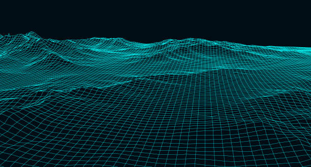 istock Abstract digital landscape with particles dots and stars on horizon. Wireframe landscape background. Big Data. 3d futuristic vector illustration. 80s Retro Sci-Fi Background 1171346968