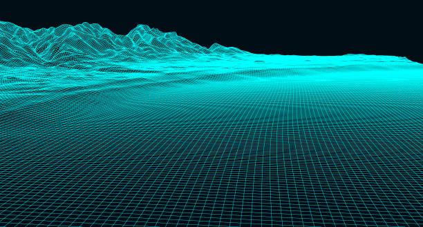 istock Abstract digital landscape with particles dots and stars on horizon. Wireframe landscape background. Big Data. 3d futuristic vector illustration. 80s Retro Sci-Fi Background 1171347049