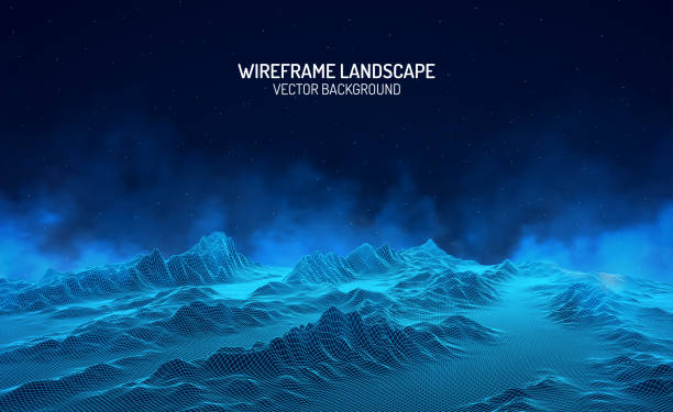 istock Abstract digital landscape with particles dots and stars on horizon. Wireframe landscape background. Big Data. 3d futuristic vector illustration. 80s Retro Sci-Fi Background 1171350278
