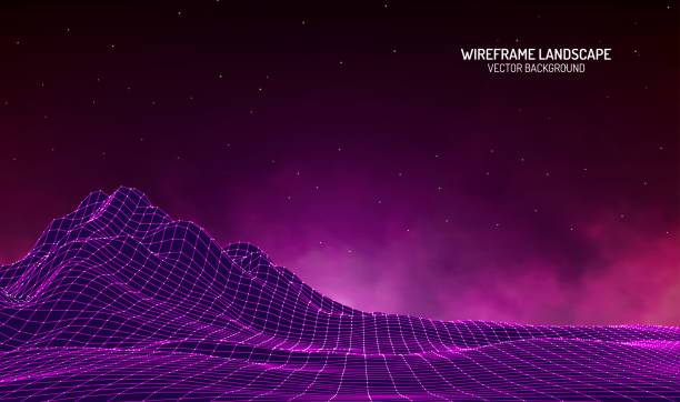 istock Abstract digital landscape with particles dots and stars on horizon. Wireframe landscape background. Big Data. 3d futuristic vector illustration. 80s Retro Sci-Fi Background 1171350707