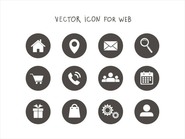 ilustrações de stock, clip art, desenhos animados e ícones de set of vector icons for the web. icons in circle to navigate the site. - application software push button interface icons icon set