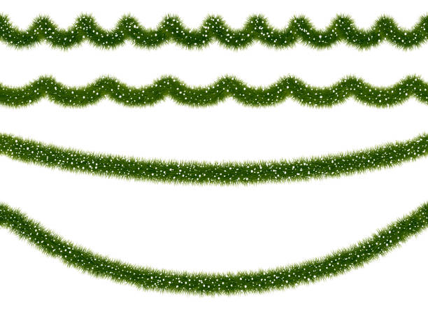 ilustrações de stock, clip art, desenhos animados e ícones de festive christmas fir or mistletoe garland covered with snow. - tinsel