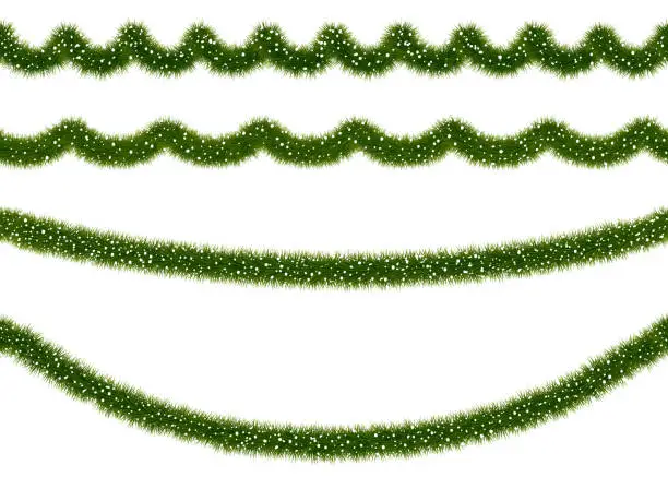 Vector illustration of Festive Christmas fir or mistletoe garland covered with snow.